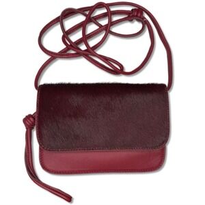 NWOT Lucky Brand Burgundy Calf Hair Leather Crossbody Bag Sleek Thin Profile